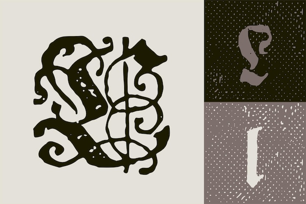 L-bokstav initiallogo Illuminert initial og blackletter store og små bokstaver