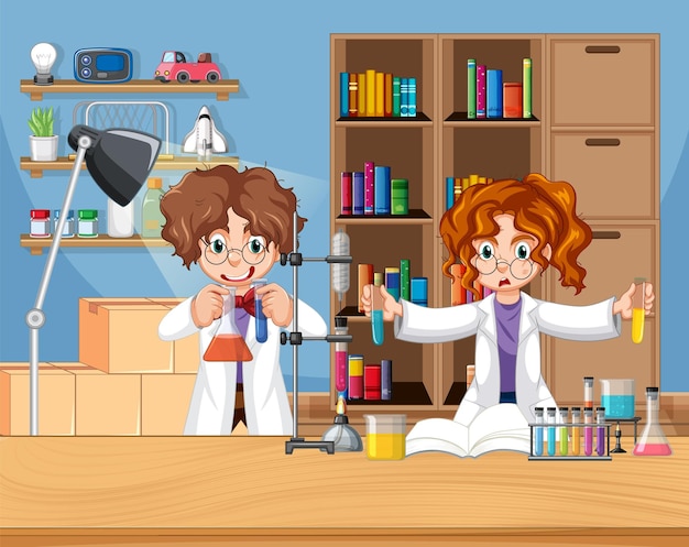 laboratory scene with scientist cartoon character
