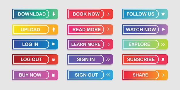 landing page gradient button for web social media app button set collection