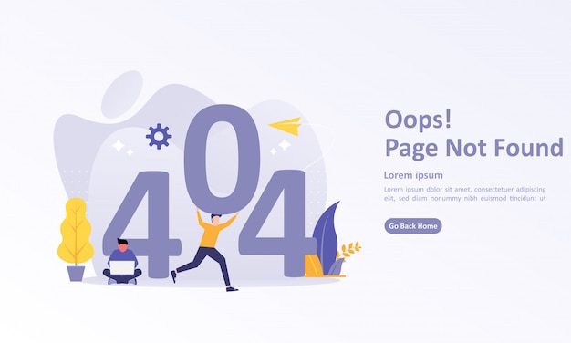 landing page template of 404 error with character