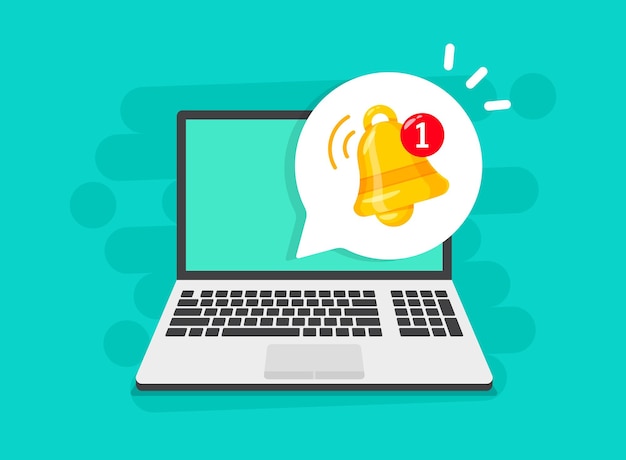 laptop notification icon in flat style computer vector illustration on isolated background reminder message sign business concept