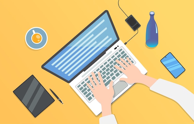 Laptop Office Workspace Illustration Tablet Pen Typing Modern Background