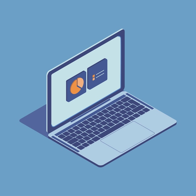 Laptop on desk Business diagram Isometric illustration