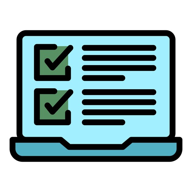 Laptop quiz icon outline vector Poster show Competition game color flat