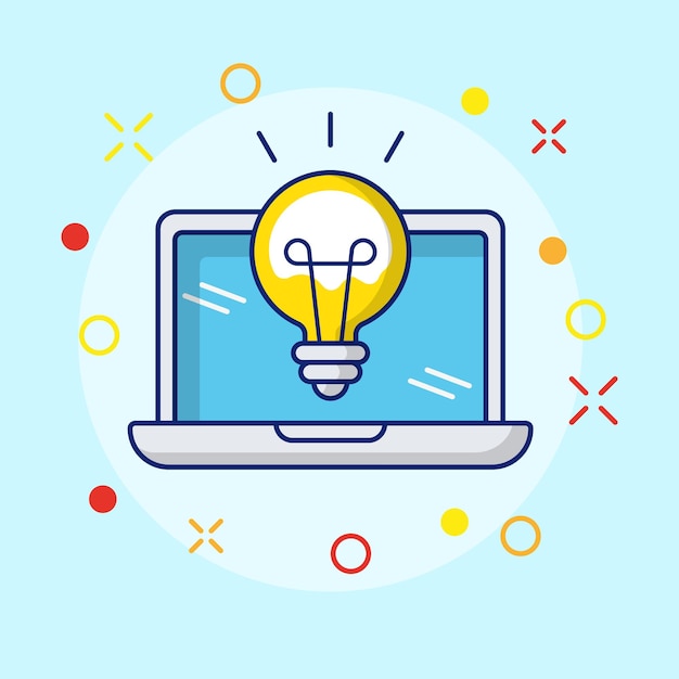 Laptop vector illustration. Lightbulb idea with idea on isolated background. Bulb sign concept.
