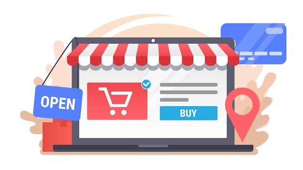 Laptop with electronic commerce icons.  online shopping illustration