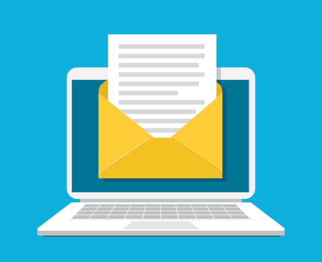 Laptop with envelope and document on screen Email email marketing internet advertising concepts Vector illustration in flat style