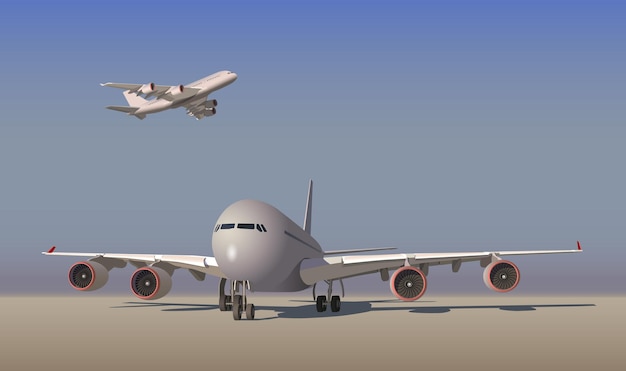 Large passenger plane and plane taking off Vector