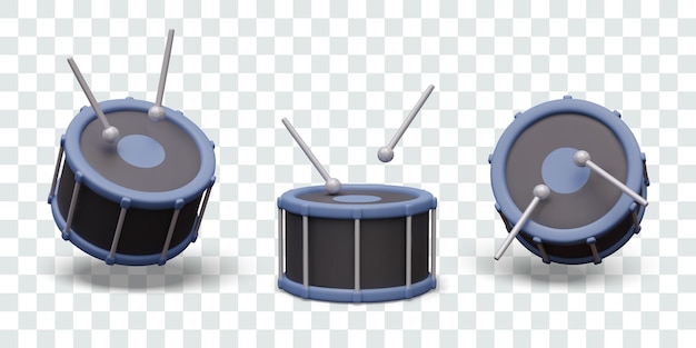 large realistic drum in different positions classic percussion instrument