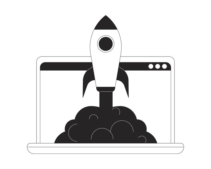 Launch ecommerce business bw concept vector spot illustration