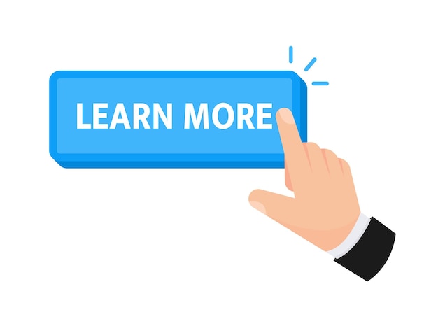 Learn more button with hand clicking Web button Finger Pressing Vector illustration