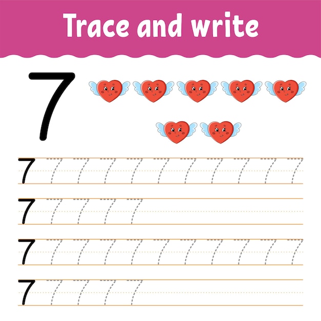 learn numbers. trace and write. handwriting practice. education developing worksheet.