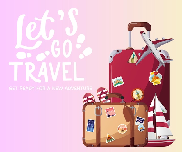 let's go travel vector design. let's go trave text in empty space with traveling elements.