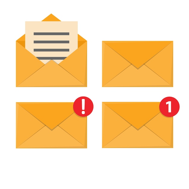 letter in mail envelope mailbox notification or email message icons receiving mms closed post letter correspondence paper delivery open or closed letters postal envelopes vector isolated symbol set