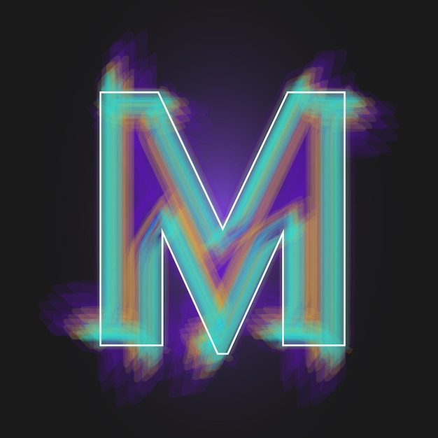 Letter M with a white frame and bright paint effect on a dark background abstract Vector