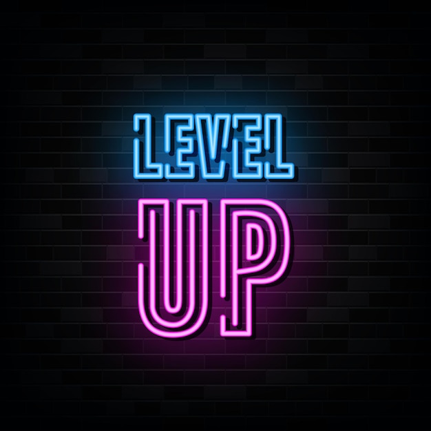 level up neon signs vector design template neon style