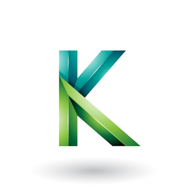 Light and Dark Green Glossy 3d Geometrical Letter K Vector Illustration