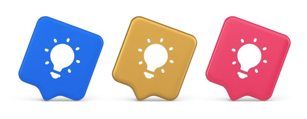 Light bulb illuminated innovation idea button brainstorming creative solution 3d icon