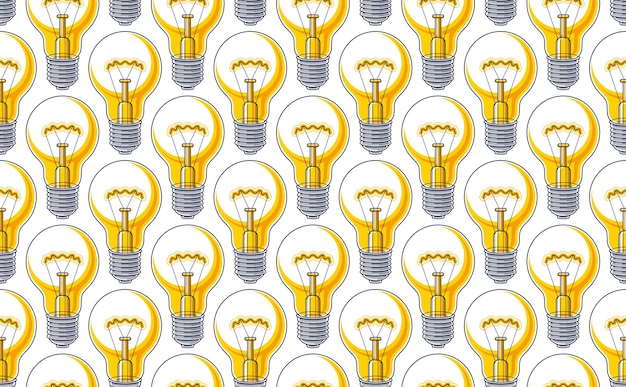 Light bulbs seamless background, creative ideas concept, website for creators or designers, vector wallpaper or web site background.