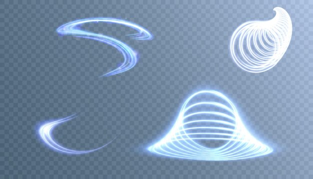 Light effect Shimmering curved line. Light swirl PNG. Abstract design element. Vector
