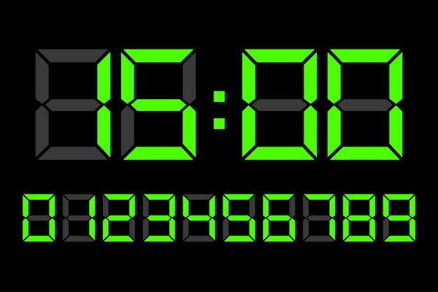 light green digital led numbers digital clock number set electronic figures vector illustration