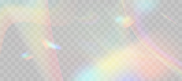 Light lens prism effect on transparent background Holographic reflection crystal flare leak shadow