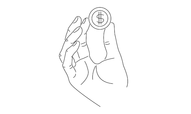 line art of hand holding dollar coin illustration
