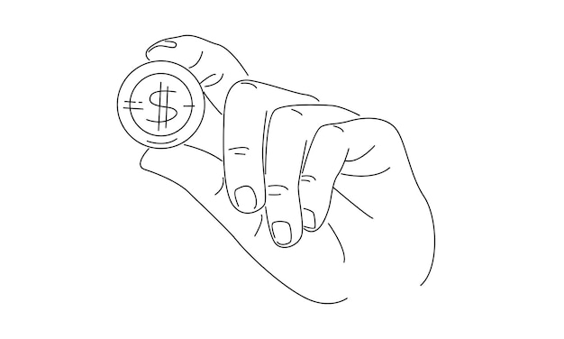 line art of hand holding dollar coin illustration