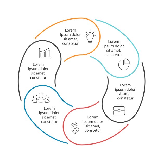 linear circle diagram. vector infographic template. minimalistic hart options, steps.