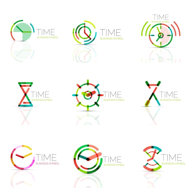linear time abstract logo set connected multicolored segments