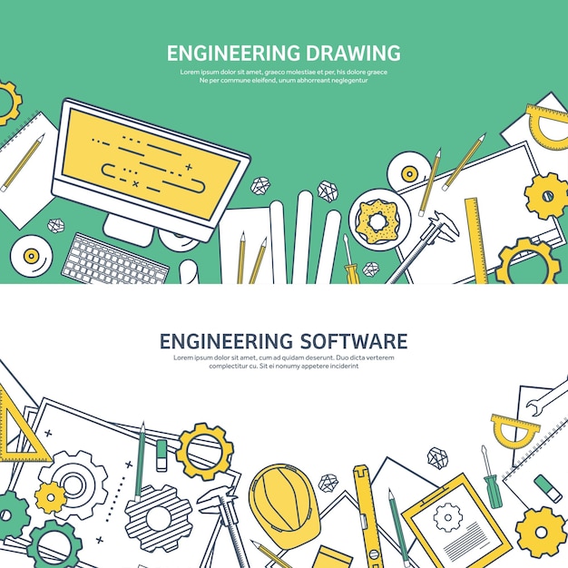 lined outline vector illustration engineering and architecture notebook software drawing