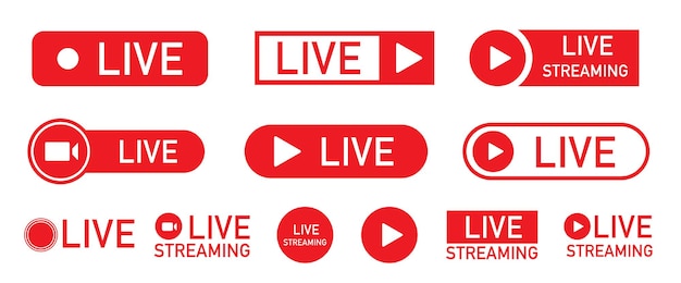 Live streaming set red icons Symbols and buttons of live streaming Vector illustration