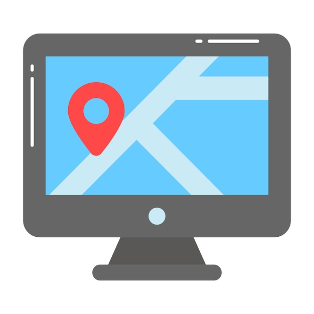 location pin inside monitor vector design of online location in trendy style