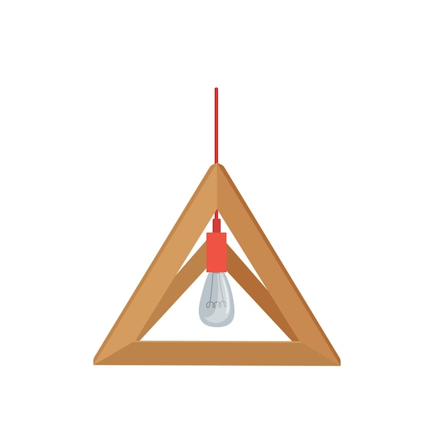 loft ceiling lamp with ligthbulb and triangular shape lampshade isolated on white background