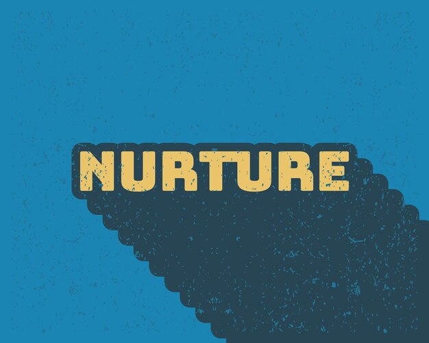 Long shadow text effect nurture typography design for wall art in blue color