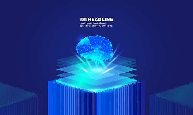 Luminescent chip dot line link brain artificial intelligence brain machine concept