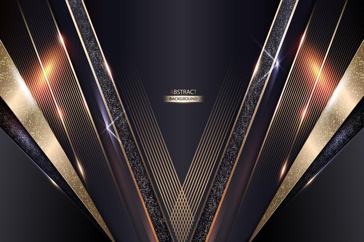 Luxury Black and Soft Gold Abstract Background With Shiny Lines Curved