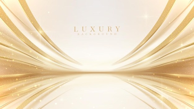 luxury cream color background with golden line elements and curve light effect decoration and bokeh