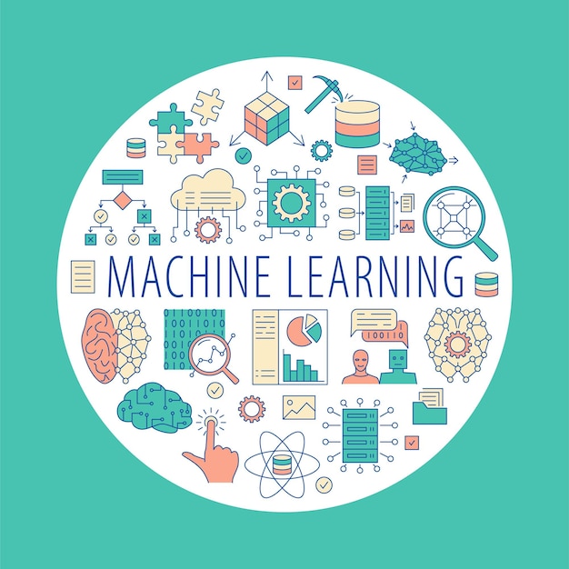 Machine learning round banner in line style