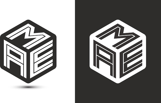 MAE-bokstavlogodesign med Illustrator-kube logo vektor logo moderne alfabet font overlappende stil