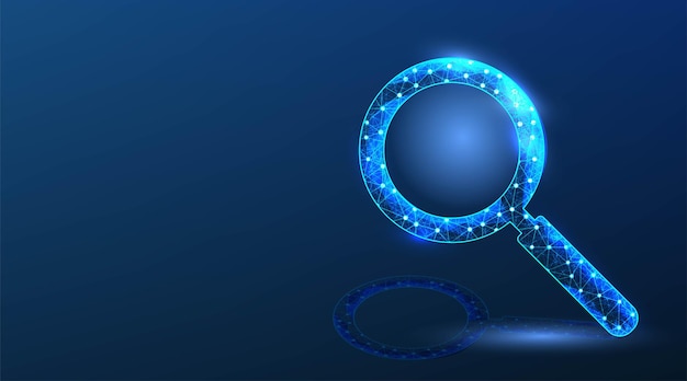 magnifier tool search tool abstract low poly wireframe mesh design on dark blue background vector illustration