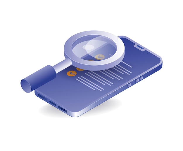 Magnifying glass check mark smartphone application