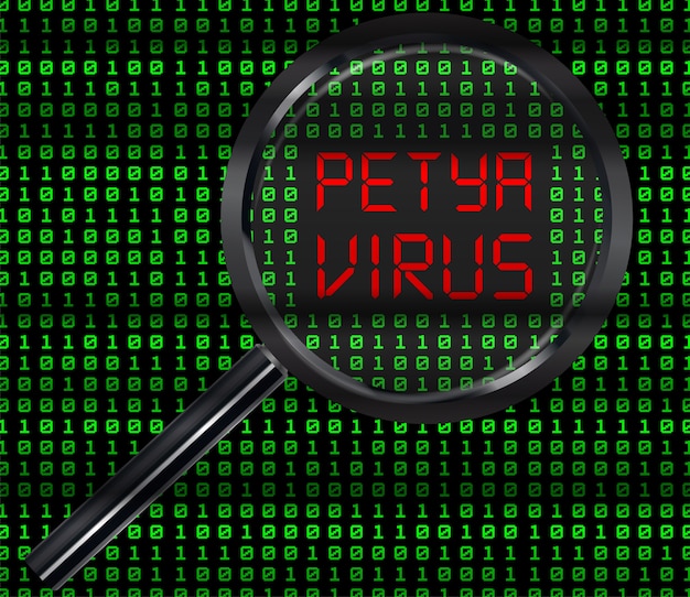 magnifying glass scanning binary code found petya virus