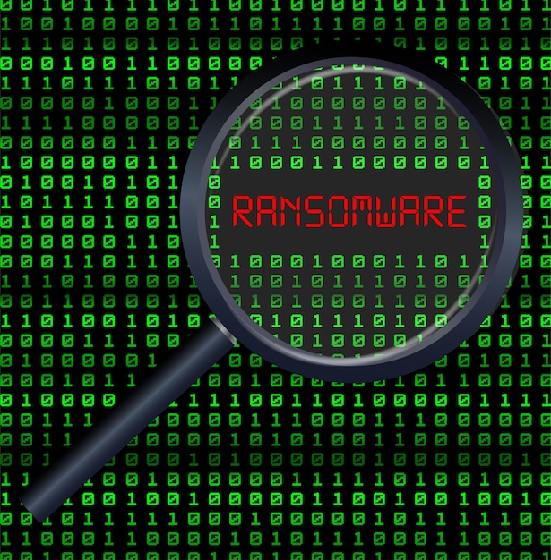 magnifying glass scanning data and found ransomware