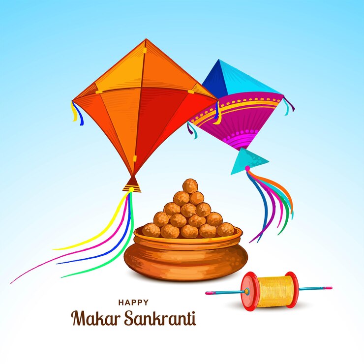 Vektor makar sankranti celebration with colorful kites design