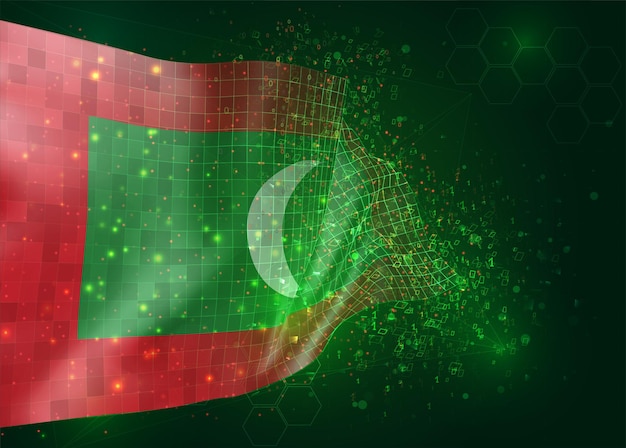 Maldives, on vector 3d flag on green background with polygons and data numbers