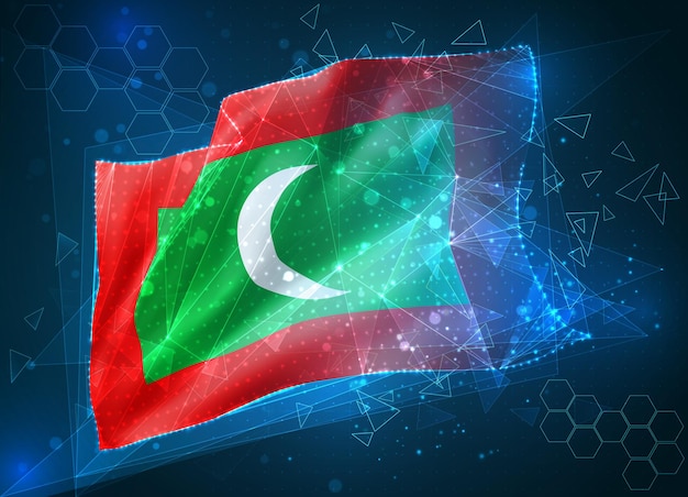 Maldives,  vector flag, virtual abstract 3D object from triangular polygons on a blue background