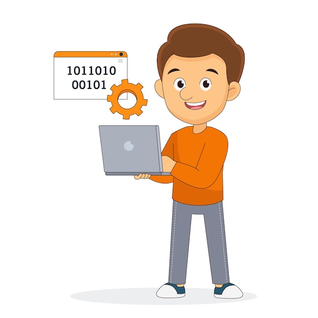 man big data software engineer programmer with laptop