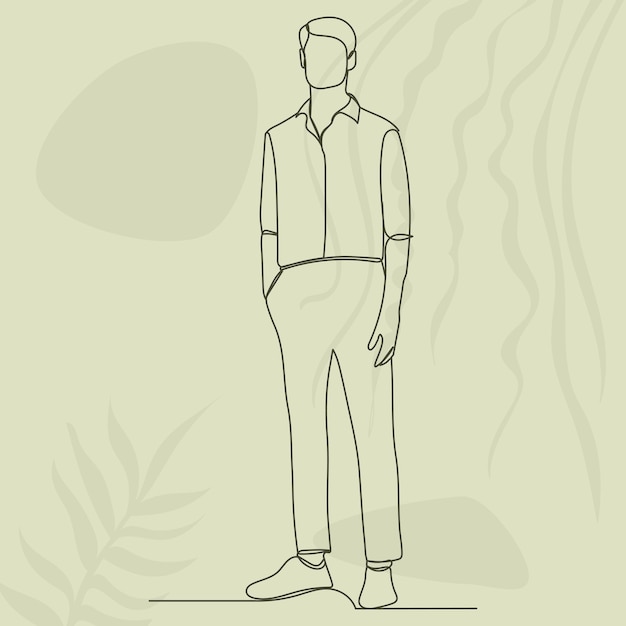 Man drawing with a continuous line, on an abstract background, vector