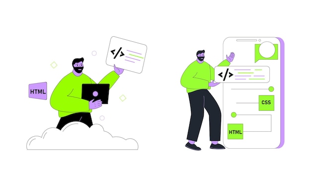 Man Explaining Web programming Male showing screen computer programmer software coding language